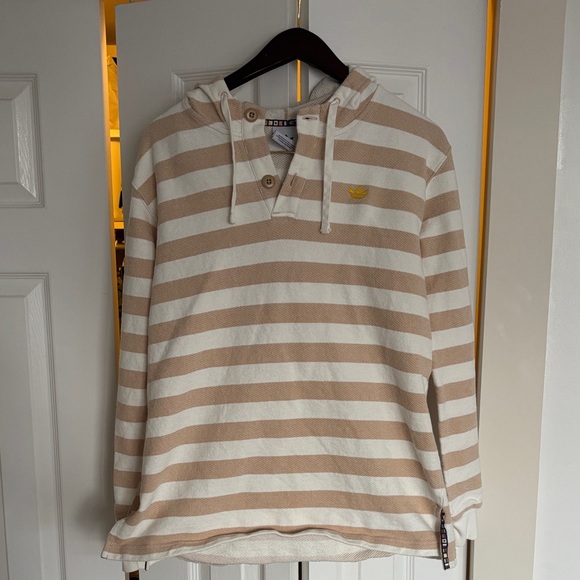 adidas Other - Adidas Striped Hooded Pullover Shirt in Cream & Tan